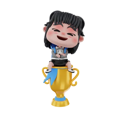 Girl with award  3D Illustration