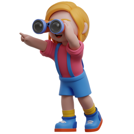 Girl With Binoculars Exploring Outdoors  3D Icon
