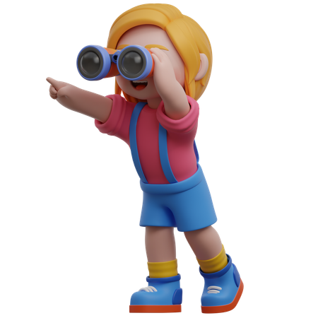 Girl With Binoculars Exploring Outdoors  3D Illustration