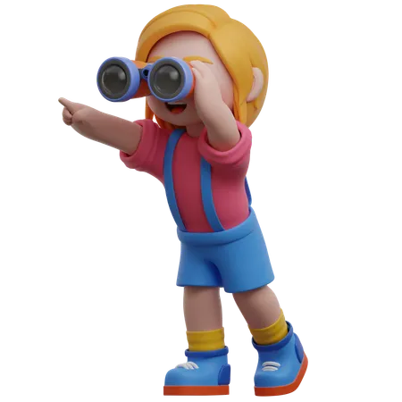 Girl With Binoculars Exploring Outdoors  3D Illustration