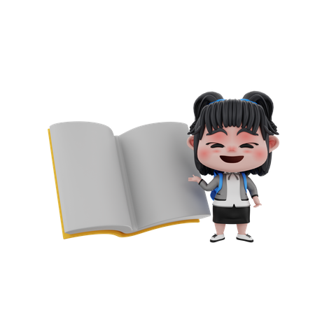 Girl with book  3D Illustration
