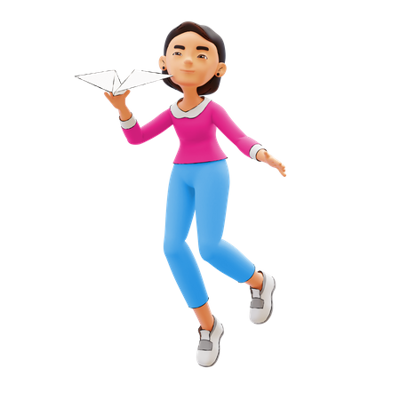 Girl with business plan  3D Illustration