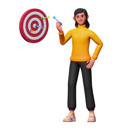 Girl With Business Target  3D Illustration