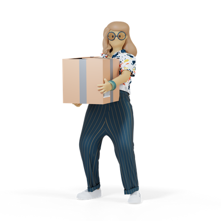 Girl With Delivery Box  3D Icon