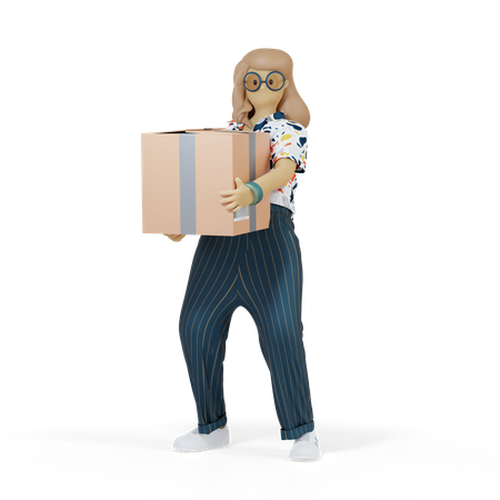 Girl With Delivery Box  3D Illustration