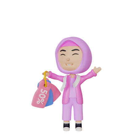 Girl with discount tag  3D Icon