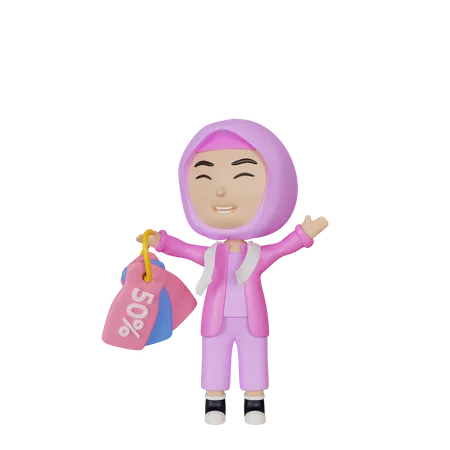 Girl with discount tag  3D Illustration