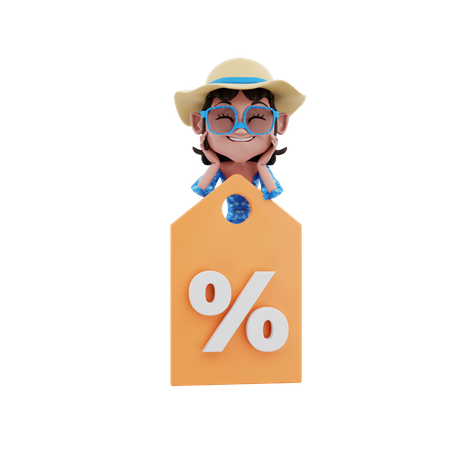 Girl with discount tag  3D Illustration