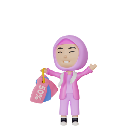 Girl with discount tag 3D Illustration
