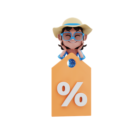 Girl with discount tag 3D Illustration