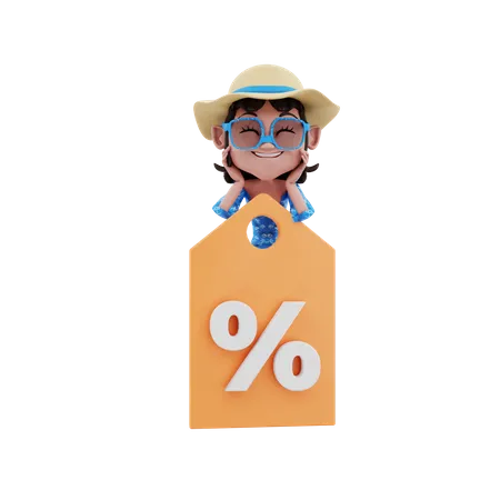 Girl with discount tag  3D Illustration