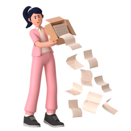 Girl with Empty Trash  3D Illustration