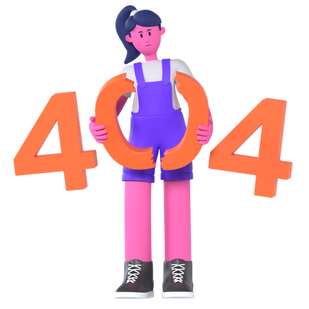 Girl With Error 404  3D Illustration