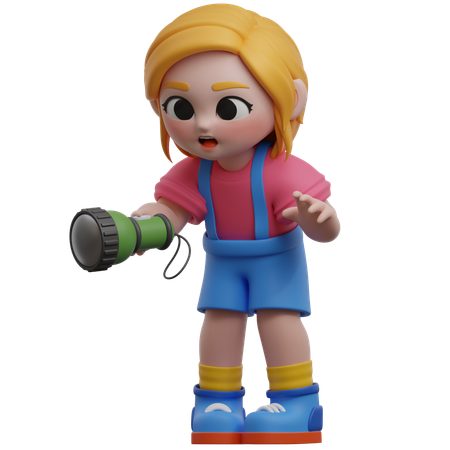 Girl With Flashlight  3D Illustration