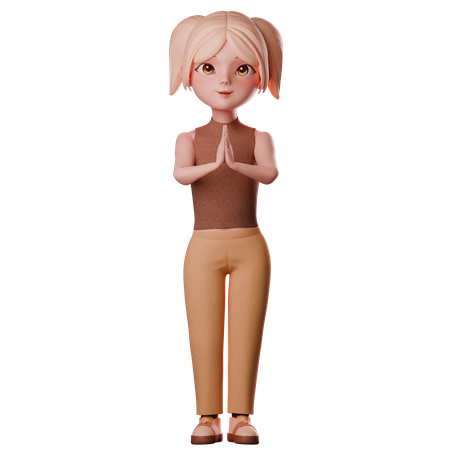 Girl With Folded Hands  3D Icon