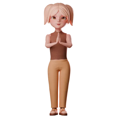 Girl With Folded Hands  3D Illustration