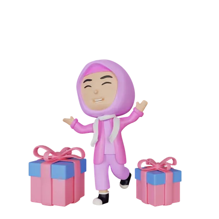 Girl with gifts  3D Illustration