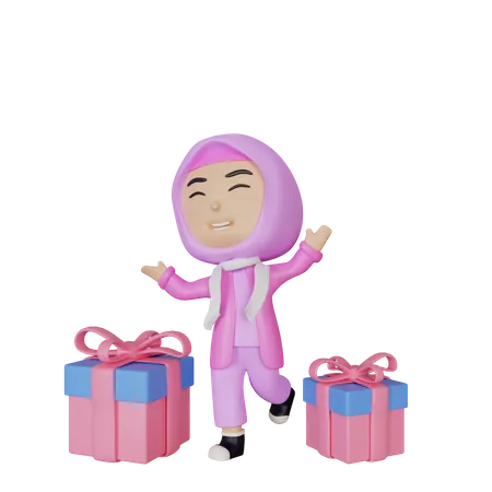 Girl with gifts 3D Illustration