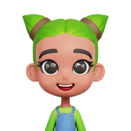 Girl With Green Hair  3D Icon