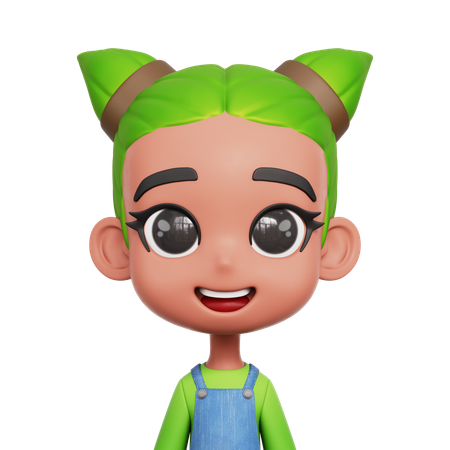 Girl With Green Hair  3D Icon