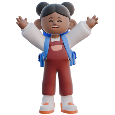 Girl with Hands Up  3D Illustration