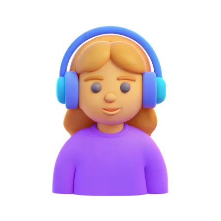 Girl with Hedphones  3D Icon