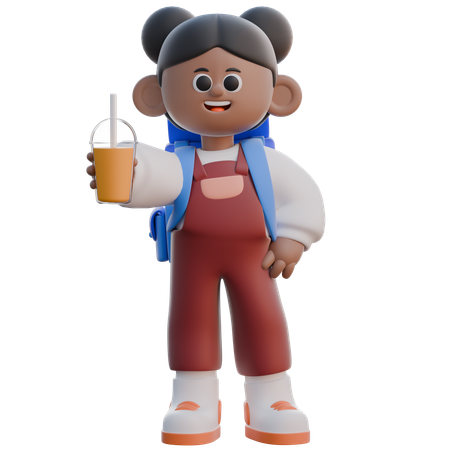 Girl with Holding Drink  3D Icon