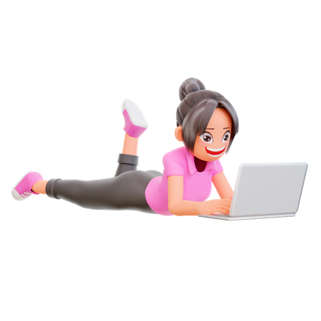 Girl with laptop studying on online course  3D Icon