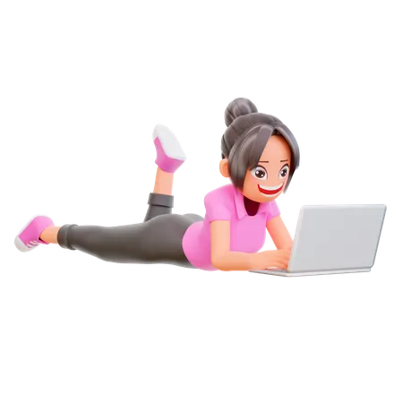 Girl with laptop studying on online course  3D Illustration