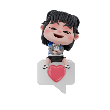 Girl with like button  3D Icon
