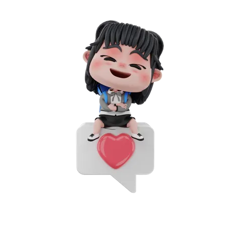 Girl with like button  3D Illustration