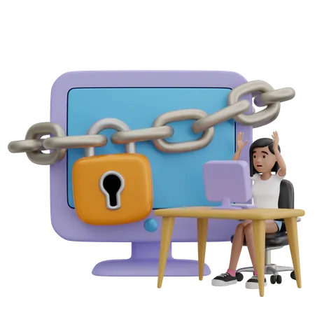 Girl with locked computer  3D Illustration