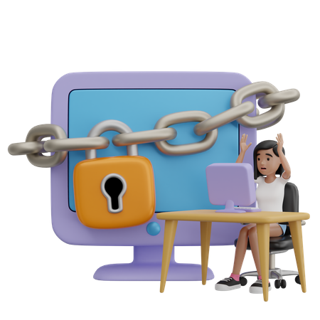 Girl with locked computer  3D Illustration