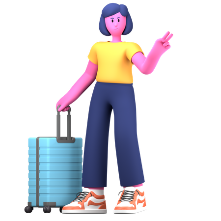 Girl with luggage  3D Icon
