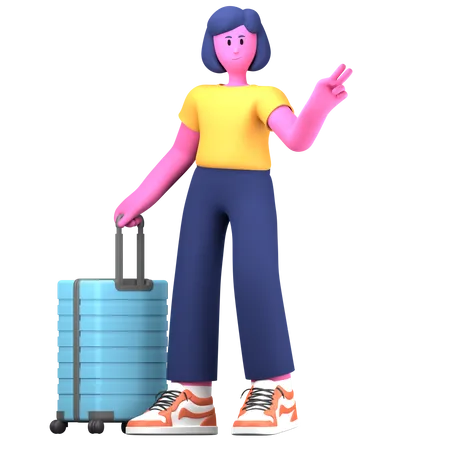Girl with luggage  3D Illustration