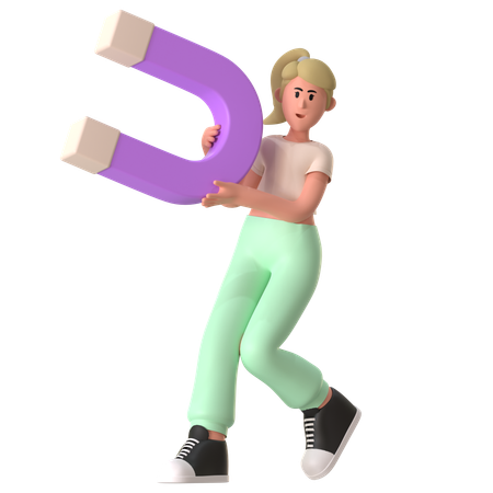 Girl With Magnet Doing Target Audience  3D Icon