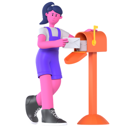 Girl With Mail  3D Illustration