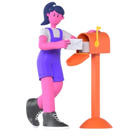 Girl With Mail  3D Illustration