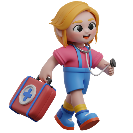 Girl With Medical Kit  3D Illustration