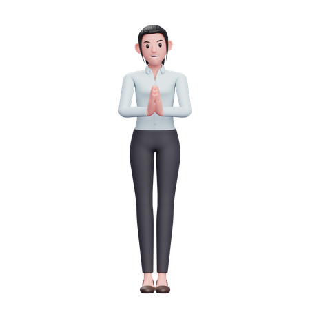 Girl With Namaste Gesture  3D Illustration