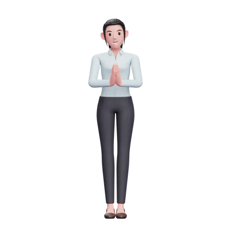 Girl With Namaste Gesture 3D Illustration