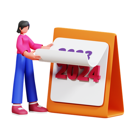 Girl With New Year Calendar  3D Icon