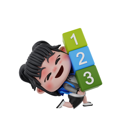 Girl with numbers  3D Illustration