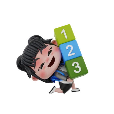 Girl with numbers  3D Illustration