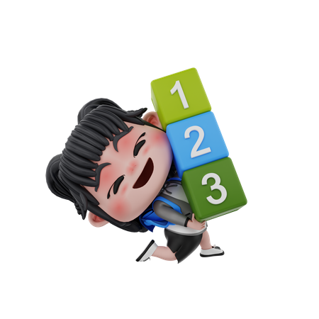 Girl with numbers 3D Illustration