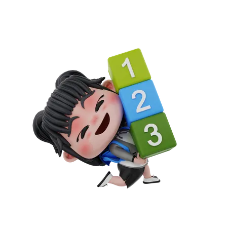 Girl with numbers 3D Illustration