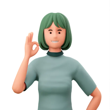 Girl With Okay Finger Gesture  3D Illustration