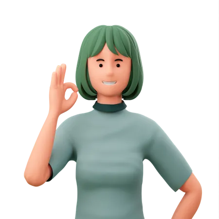 Girl With Okay Finger Gesture 3D Illustration