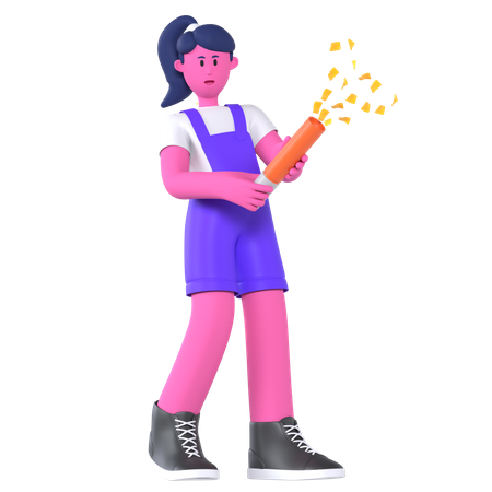 Girl With Party Popper  3D Icon
