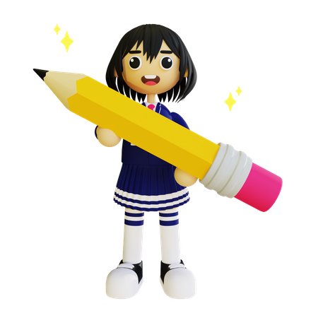 Girl with pencil  3D Icon